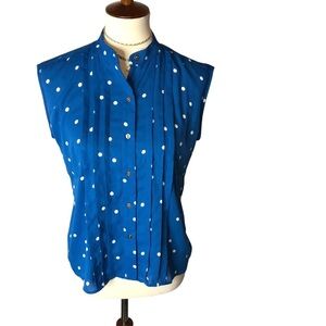 Ann Taylor Blouse Top XXS NEW Blue White Polka Dot Office Casual Contemporary